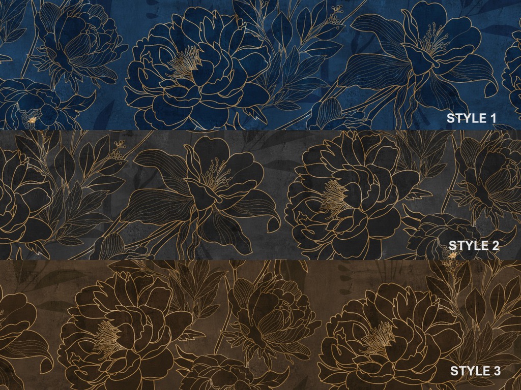 Papel Tapiz Azul Marino Arte de Peonias